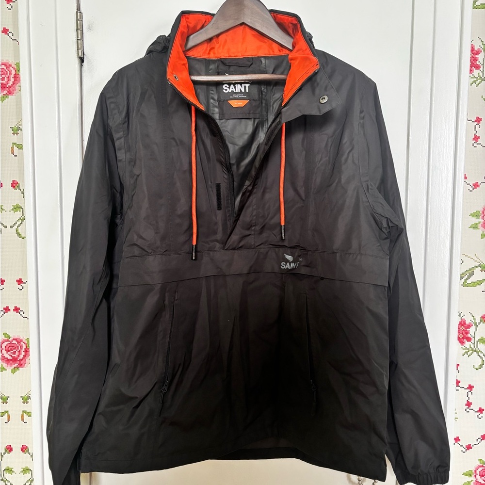 Men's Black Saint RainJacket with Orange Lining